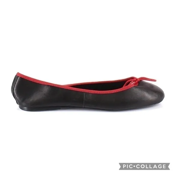 FS/NY Leather Ballerina Flats Black and Red Trim