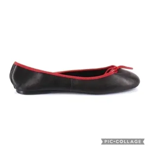 FS/NY Leather Ballerina Flats Black and Red Trim