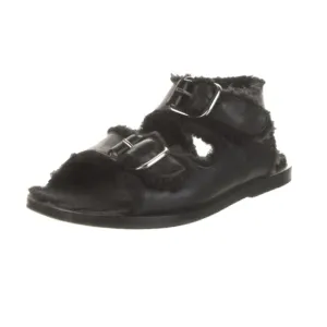 FUR‎ DELUXE Black Leather Shearling Fur Lined Sandals 37