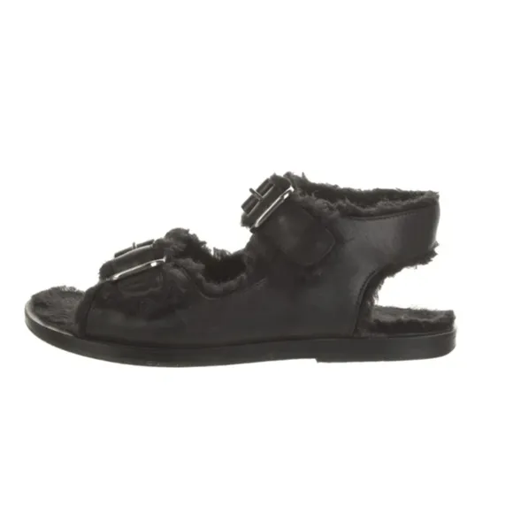 FUR‎ DELUXE Black Leather Shearling Fur Lined Sandals 37