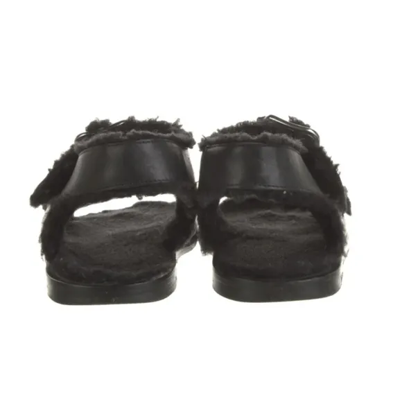 FUR‎ DELUXE Black Leather Shearling Fur Lined Sandals 37