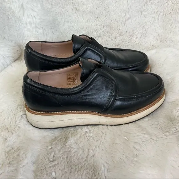 FURLA Plume Black Nappa Soft Onyx Leather Platform Loafers Made In Italy Size 5
