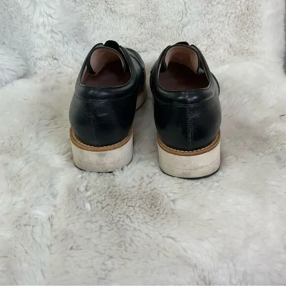FURLA Plume Black Nappa Soft Onyx Leather Platform Loafers Made In Italy Size 5