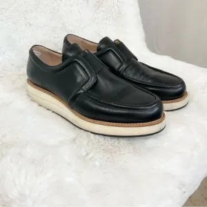 FURLA Plume Black Nappa Soft Onyx Leather Platform Loafers Made In Italy Size 5
