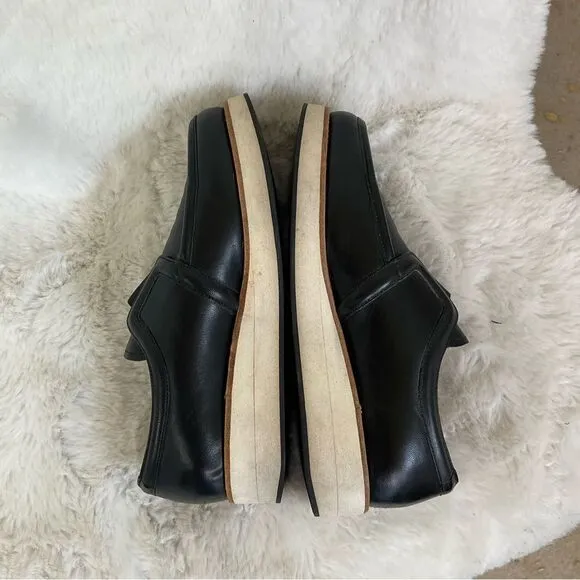FURLA Plume Black Nappa Soft Onyx Leather Platform Loafers Made In Italy Size 5