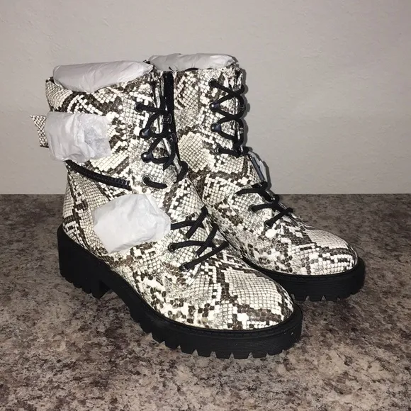 G by Guess Snakeskin Combat Boots