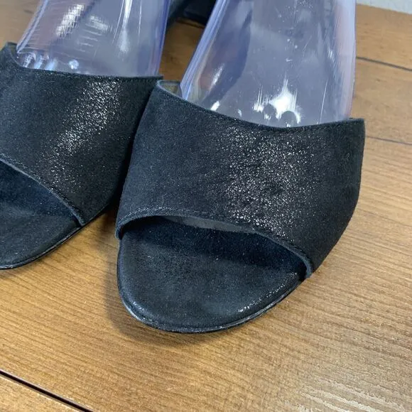 Gabor Ankle Strap Caruso Sandals Black Suede Metallic Leather Womens 6.5UK 8.5US