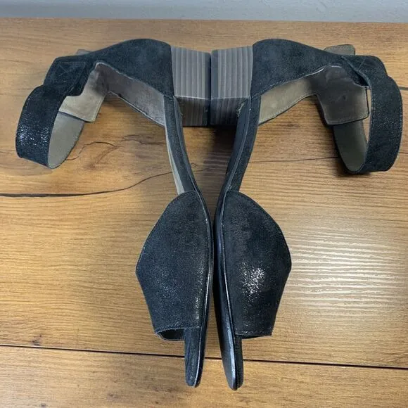 Gabor Ankle Strap Caruso Sandals Black Suede Metallic Leather Womens 6.5UK 8.5US