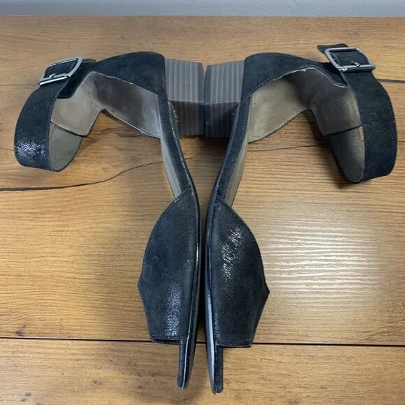 Gabor Ankle Strap Caruso Sandals Black Suede Metallic Leather Womens 6.5UK 8.5US
