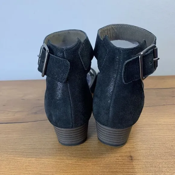 Gabor Ankle Strap Caruso Sandals Black Suede Metallic Leather Womens 6.5UK 8.5US