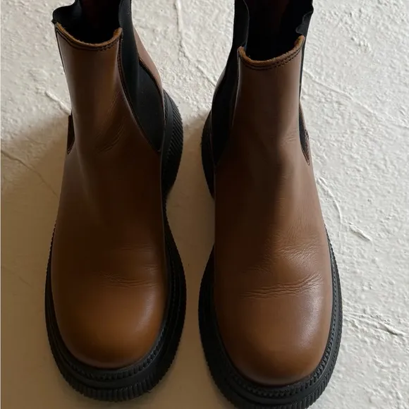 Ganni Brown and Black Chelsea Boots