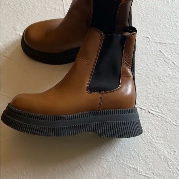Ganni Brown and Black Chelsea Boots
