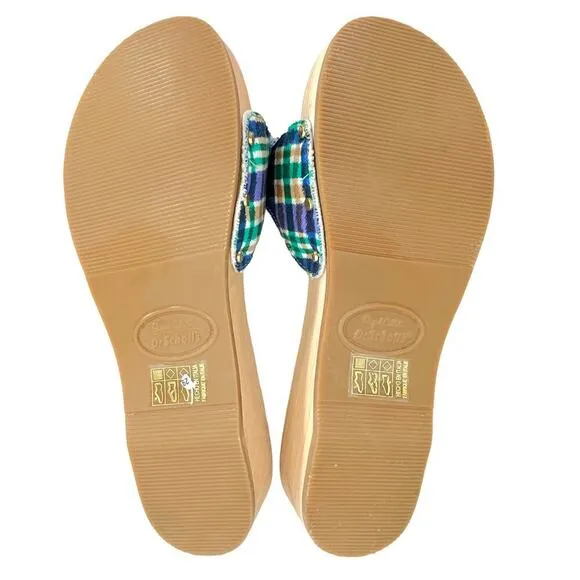 Ganni x Dr Scholls Slip On Pescura Heel Sandals Plaid Strap Blue Womens Sz 7 NEW