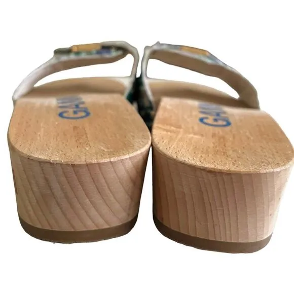 Ganni x Dr Scholls Slip On Pescura Heel Sandals Plaid Strap Blue Womens Sz 7 NEW