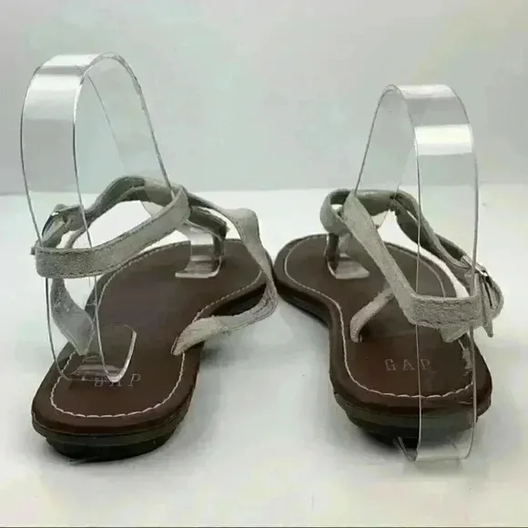 Gap womens sandals size 6 gray faux suede beaded tribal t-strap thongs