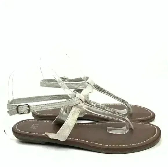 Gap womens sandals size 6 gray faux suede beaded tribal t-strap thongs