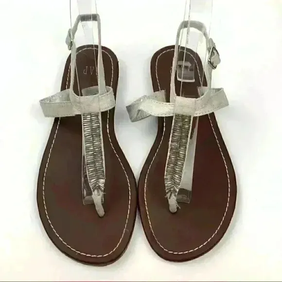 Gap womens sandals size 6 gray faux suede beaded tribal t-strap thongs
