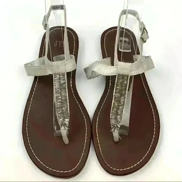 Gap womens sandals size 6 gray faux suede beaded tribal t-strap thongs