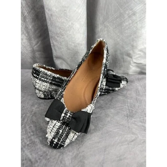 Gentle Souls Kenneth Cole Atlas Flats Black/White Plaid Tweed Bow Women Sz 7 M