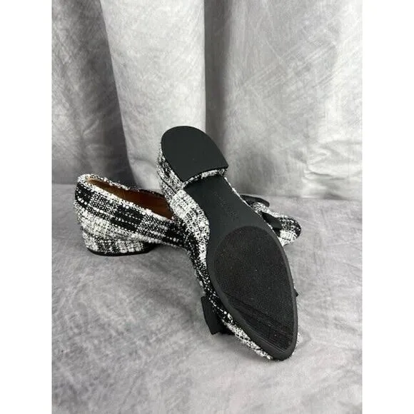 Gentle Souls Kenneth Cole Atlas Flats Black/White Plaid Tweed Bow Women Sz 7 M
