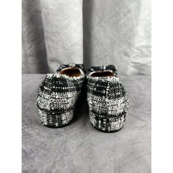 Gentle Souls Kenneth Cole Atlas Flats Black/White Plaid Tweed Bow Women Sz 7 M