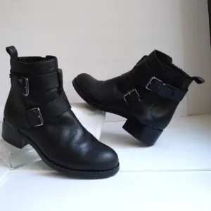 Gentle Souls  Soft,Supple BlackLeather Zipped &amp; Buckled Moto/Combat Boots Sz 8.5