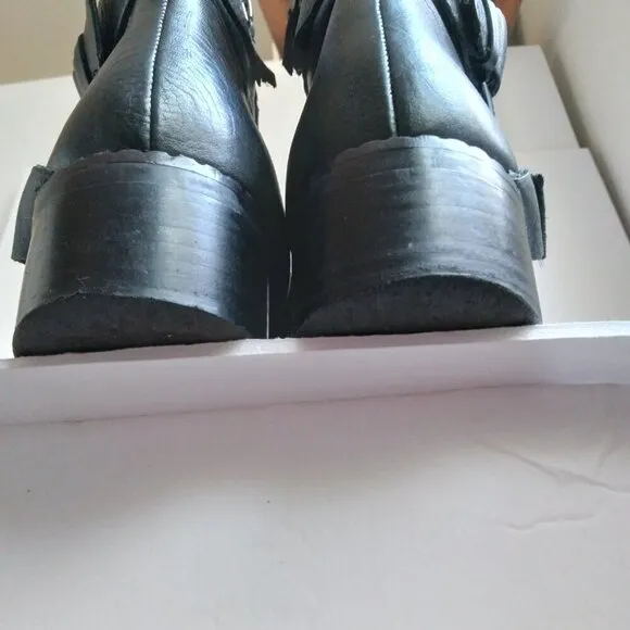 Gentle Souls  Soft,Supple BlackLeather Zipped &amp; Buckled Moto/Combat Boots Sz 8.5