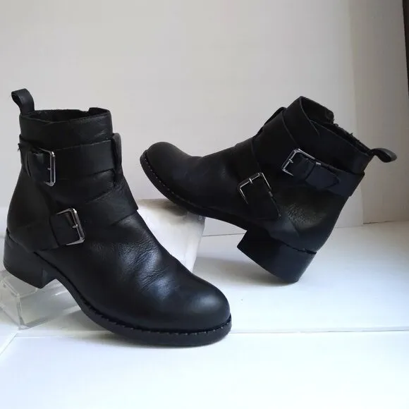 Gentle Souls  Soft,Supple BlackLeather Zipped &amp; Buckled Moto/Combat Boots Sz 8.5