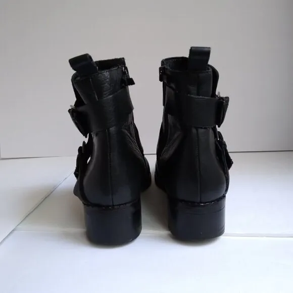 Gentle Souls  Soft,Supple BlackLeather Zipped &amp; Buckled Moto/Combat Boots Sz 8.5