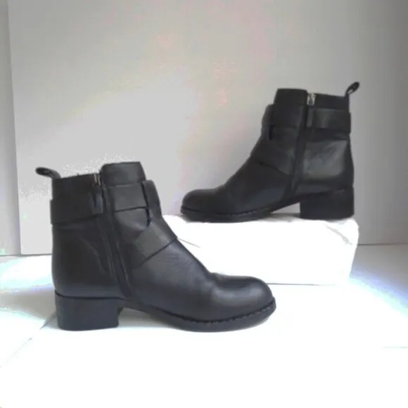 Gentle Souls  Soft,Supple BlackLeather Zipped &amp; Buckled Moto/Combat Boots Sz 8.5