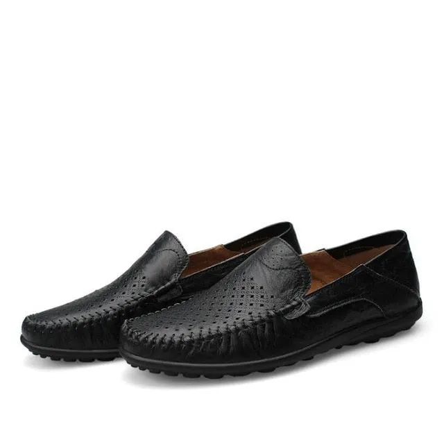 Genuine Leather Men Casual Shoes Luxury Brand 2020 Mens Loafers Moccasins Breathable Slip on Black Driving Shoes Plus Size 37-47