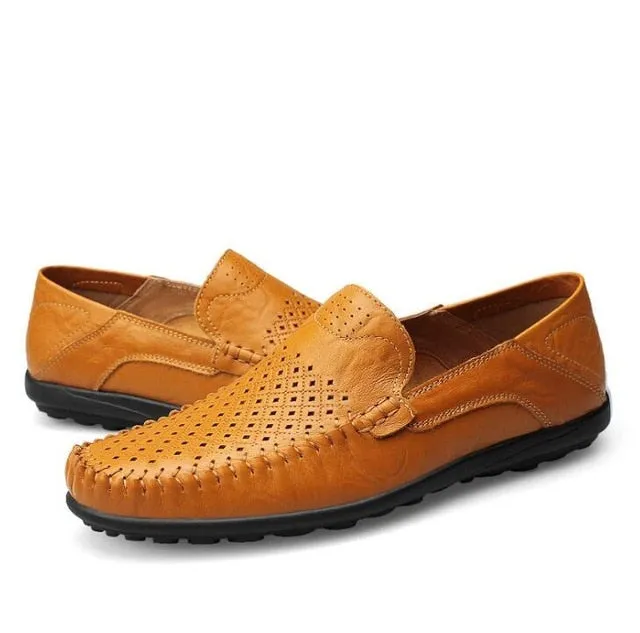 Genuine Leather Men Casual Shoes Luxury Brand 2020 Mens Loafers Moccasins Breathable Slip on Black Driving Shoes Plus Size 37-47