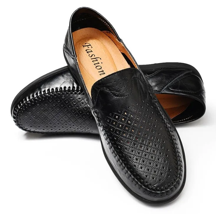 Genuine Leather Men Casual Shoes Luxury Brand 2020 Mens Loafers Moccasins Breathable Slip on Black Driving Shoes Plus Size 37-47