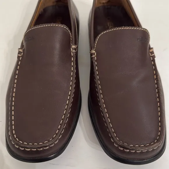 GEOX RESPIRA Driving Loafers Mens Size 9.5 Brown Leather Slip On Adult EU 42.5