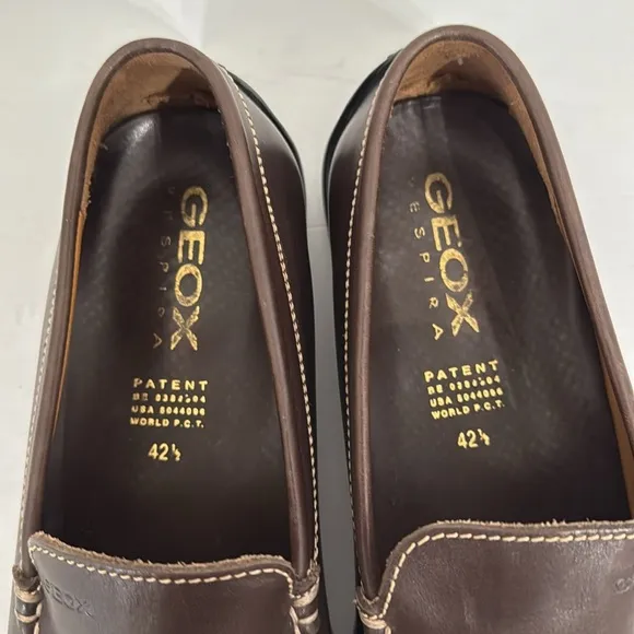 GEOX RESPIRA Driving Loafers Mens Size 9.5 Brown Leather Slip On Adult EU 42.5