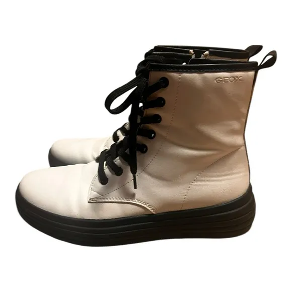 Geox white lace up combat boots European size 36.