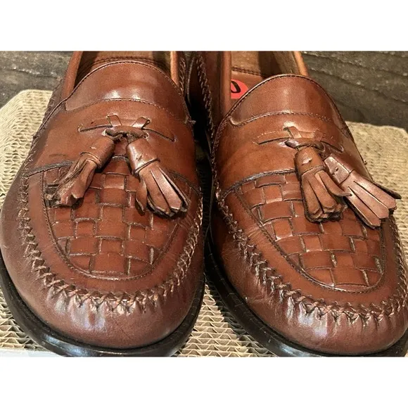 G.H. Bass &amp; Co. Bellagio Woven Brown Leather Tassel Slip-On Loafers Mens 10 M