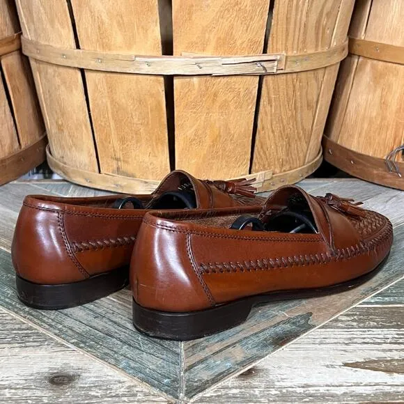 G.H. Bass &amp; Co. Woven Brown Leather Tassel Slip-On Loafers Mens Size 8.5