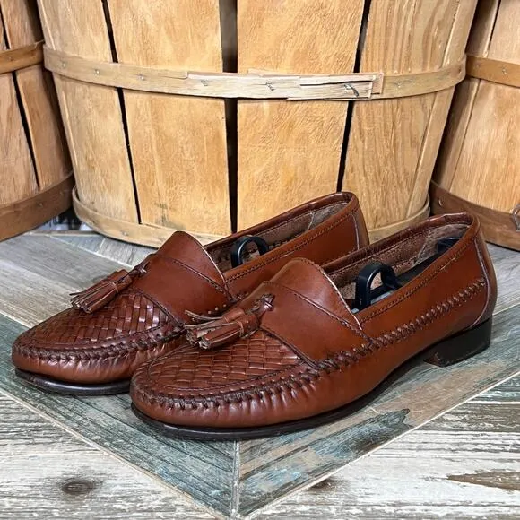 G.H. Bass &amp; Co. Woven Brown Leather Tassel Slip-On Loafers Mens Size 8.5