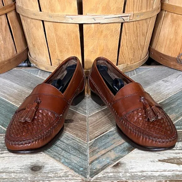 G.H. Bass &amp; Co. Woven Brown Leather Tassel Slip-On Loafers Mens Size 8.5