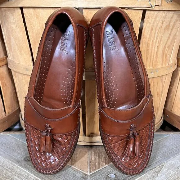G.H. Bass &amp; Co. Woven Brown Leather Tassel Slip-On Loafers Mens Size 8.5