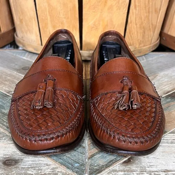 G.H. Bass &amp; Co. Woven Brown Leather Tassel Slip-On Loafers Mens Size 8.5