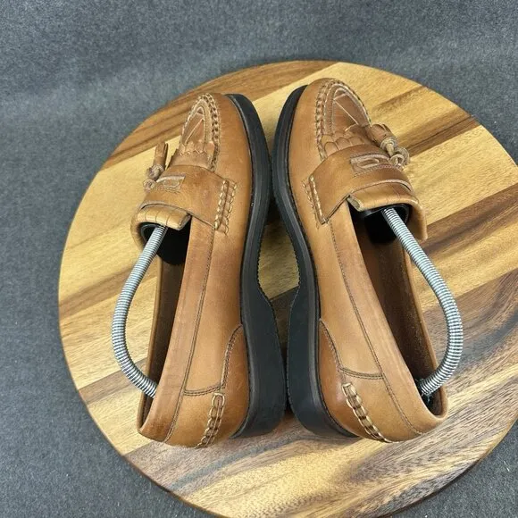 Gh Bass Mens Tan Leather Tassel Woven Brighton Loafers Size 10.5