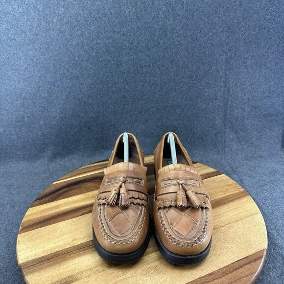 Gh Bass Mens Tan Leather Tassel Woven Brighton Loafers Size 10.5