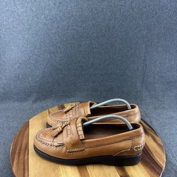 Gh Bass Mens Tan Leather Tassel Woven Brighton Loafers Size 10.5