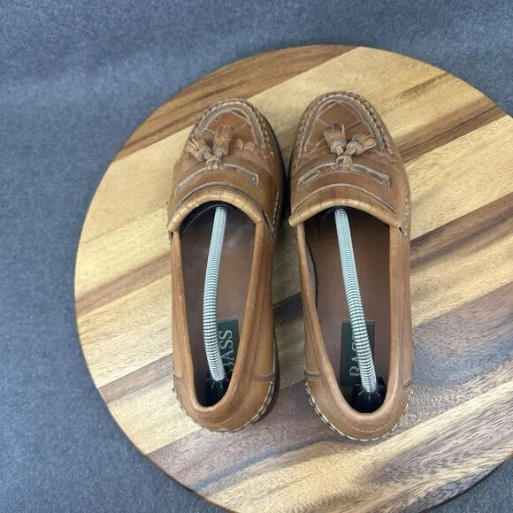 Gh Bass Mens Tan Leather Tassel Woven Brighton Loafers Size 10.5