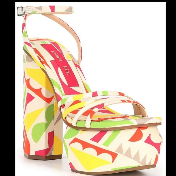 Gianni Bini Parrish Geo Print Strappy Platform Sandals
