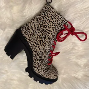 Gianni Bini Ryedderr Cheetah Print Heeled Lug Sole Combat Boots- NWOB
