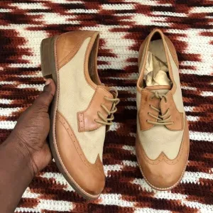 Gianni Bini Tan cream brown brogue shoes oxfords loafers flats wingtip lace up