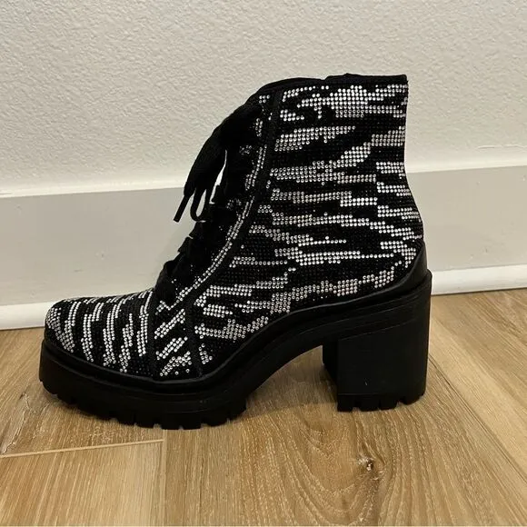 GIANNI BINI Bright Side Zebra Rhinestone Ankle Boots Size 6.5
